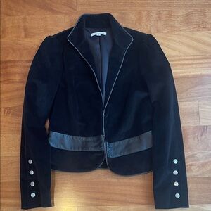 Alice + Olivia Black Corduroy Blazer with Leather Trim